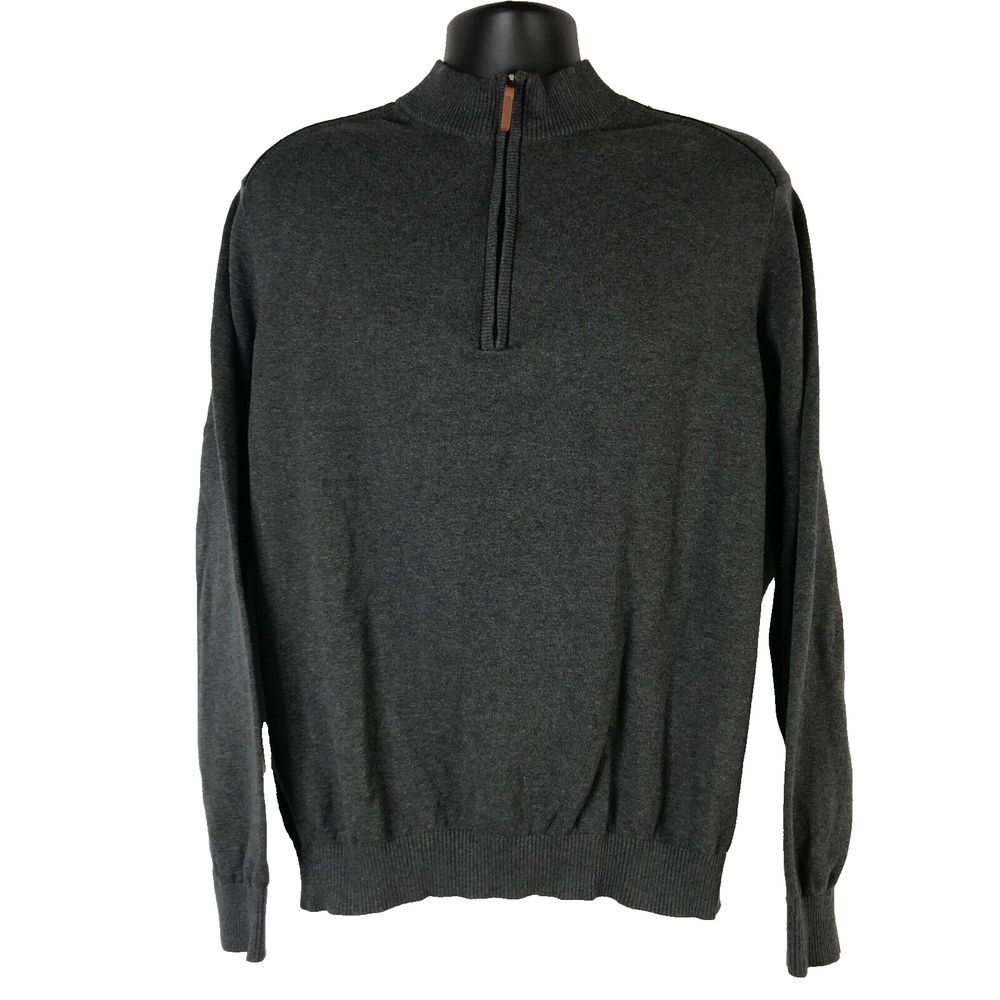 Devon & Jones Men's Sz Lg  Manchester Sweater Long Sleeve Gray  Pullover 1/4 Zip